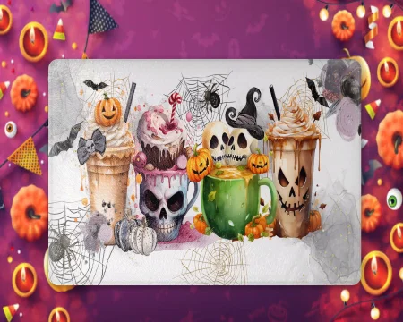 Rectangular Glass Cheese Board / Table Mat / Chopping Board 20.1 X 30.1cm (Halloween)