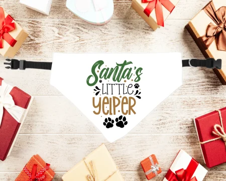 Small Dog Bandana, White with Black Collar – 16.5 x 12cm. Christmas 1