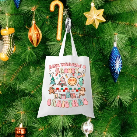 Long Handled White Tote Bag 35 X 39CM - Christmas Design 1