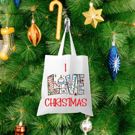 Long Handled White Tote Bag 35 X 39CM - Christmas Design 5