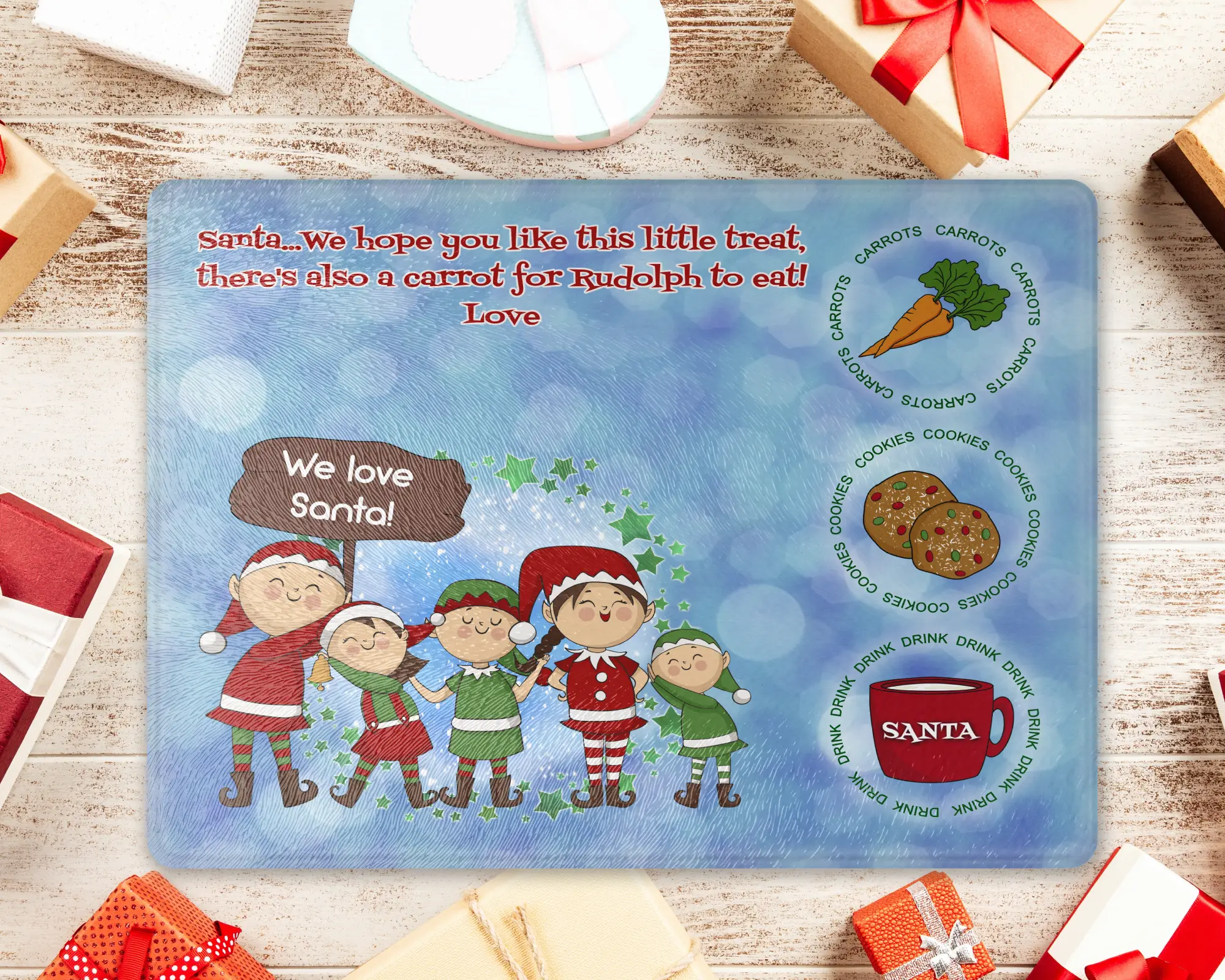 Rectangular Glass Christmas Eve Santa Board 20.1 X 30.1cm Design 4