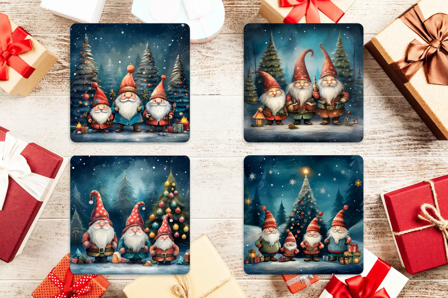 MDF 4 x Christmas Cork Backed Coaster (9x9cm) Glossy 1