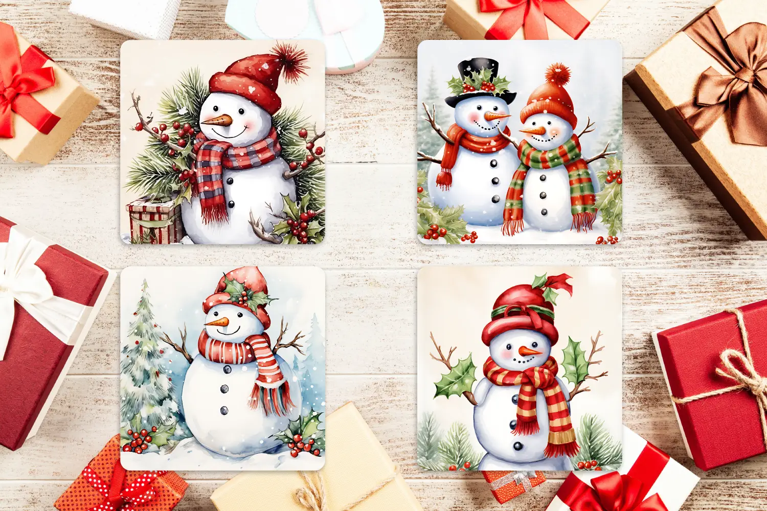 MDF 4 x Christmas Cork Backed Coaster (9x9cm) Glossy 5