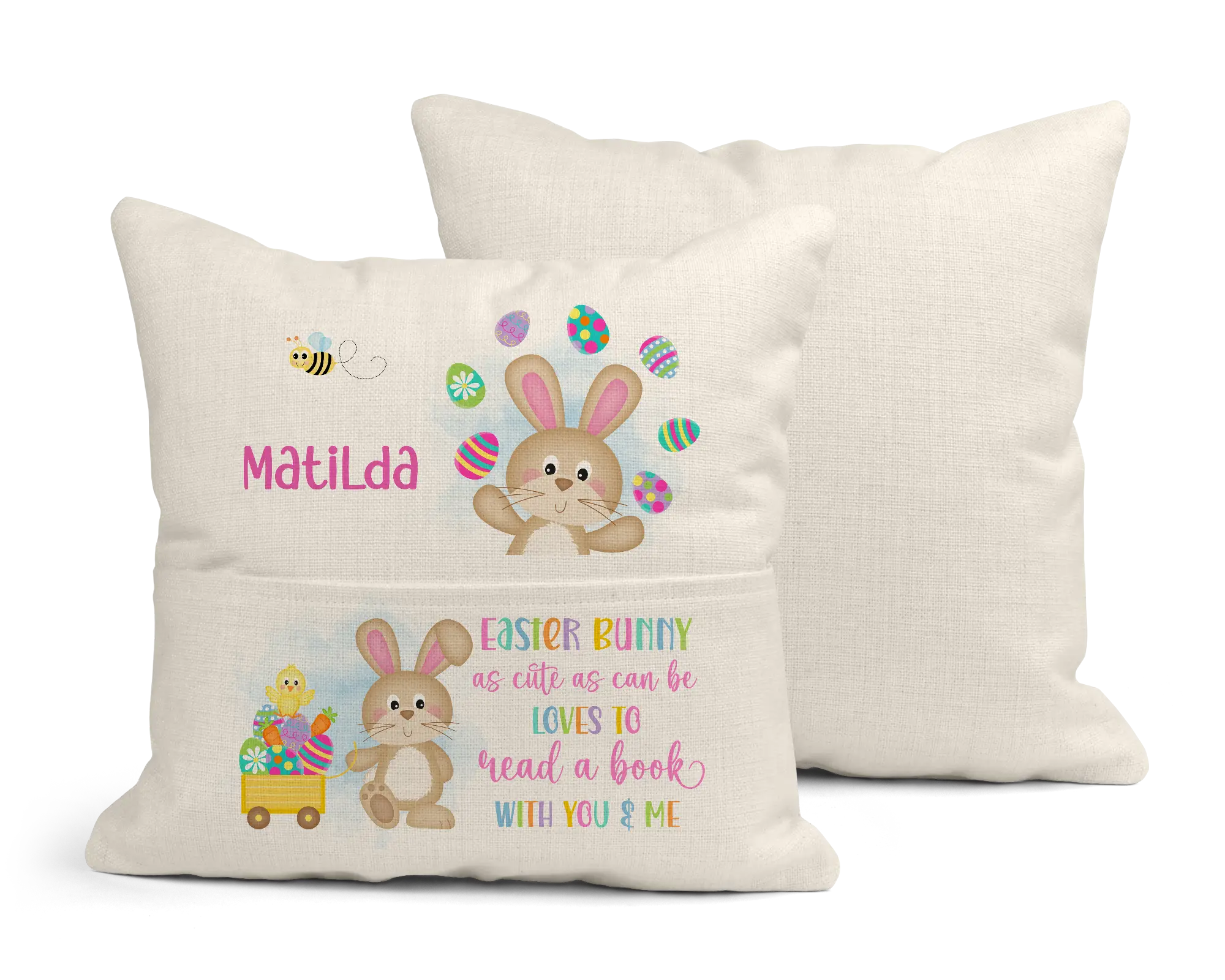 Linen Reading Cushion cover & insert 40 x 40cm Easter Bunny
