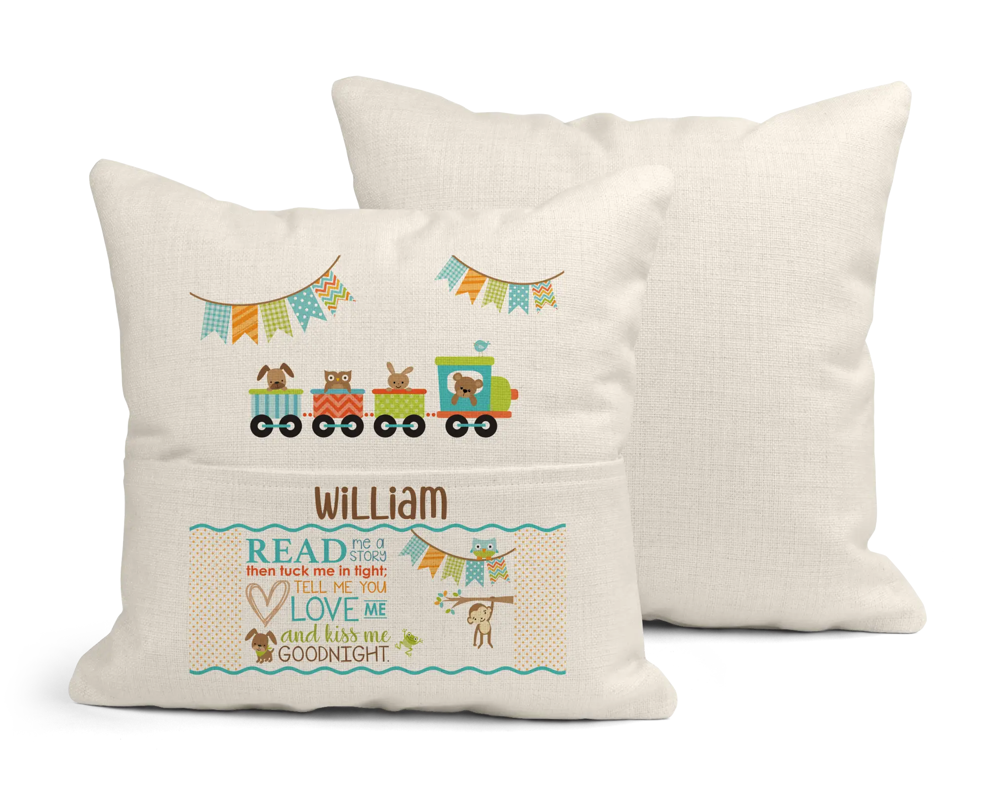 Linen Reading Cushion cover & insert 40 x 40cm Train