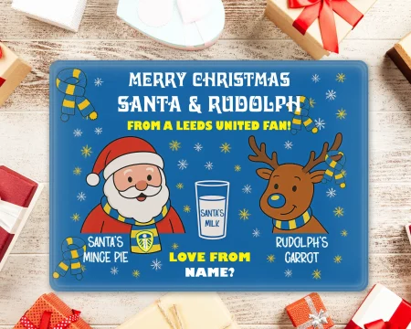 Rectangular Glass Christmas Eve Santa Board 20 x 28 cm LEEDS UNITED Design